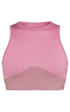 PLT SPORT Dark Mauve Jacquard Seamless Open Back Racer Neck Top