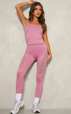 PLT SPORT Dark Mauve Jacquard Seamless Gym Leggings