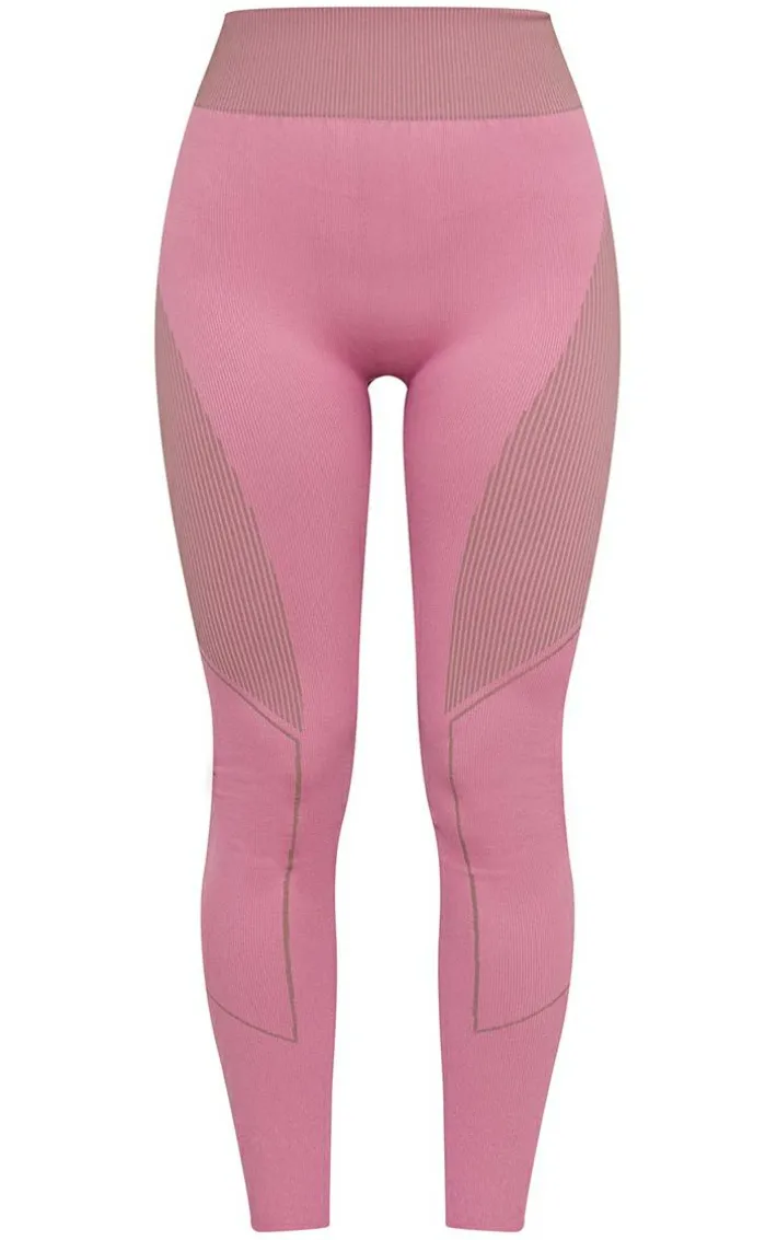 PLT SPORT Dark Mauve Jacquard Seamless Gym Leggings