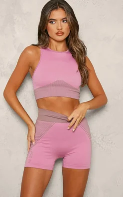 PLT SPORT Dark Mauve Jacquard Seamless Booty Shorts