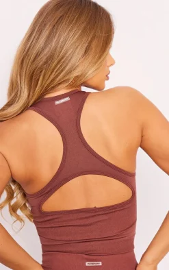 PLT SPORT Espresso Seamless Bust Panel Detail Sports Bra