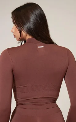PLT SPORT Espresso Seamless Bust Panel Zip Up Jacket