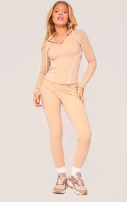 PLT SPORT Mocha Sculpt Contrast Seam Gym Jacket