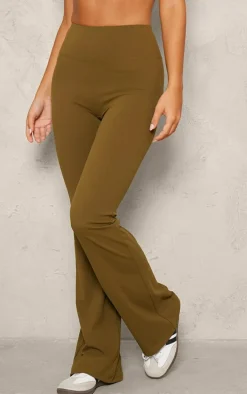 PLT SPORT Moss Green Sculpt High Waist Yoga Flares