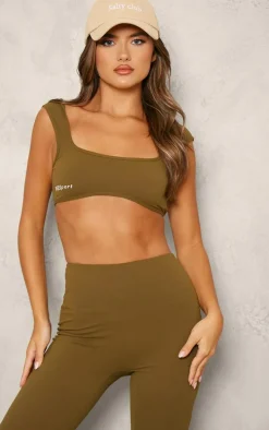 PLT SPORT Moss Green Sculpt Open Back Underbust Sports Bra