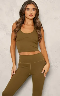 PLT SPORT Moss Green Sculpt Racer Neck Underbust Top