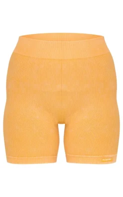 PLT SPORT Mustard Acid Wash Seamless Rib Ruched Bum Booty Shorts