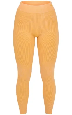 PLT SPORT Mustard Acid Wash Seamless Rib High Waist Gym Leggings