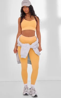 PLT SPORT Mustard Acid Wash Seamless Rib Longline Cage Back Sports Bra