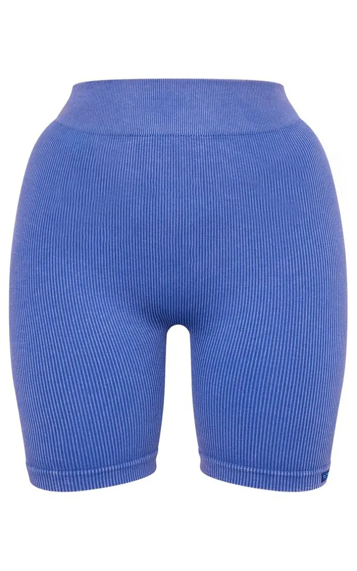 PLT SPORT Navy Acid Wash Seamless Ribbed Sports Bra