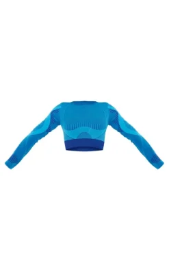 PLT SPORT Navy Tonal Seamless Cut Out Back Long Sleeve Top
