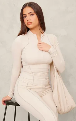 PLT SPORT Oatmeal Sculpt Contrast Seam Gym Jacket