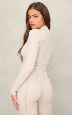 PLT SPORT Oatmeal Sculpt Contrast Seam Gym Jacket