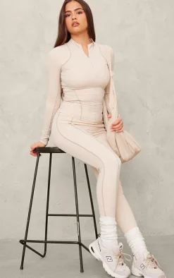 PLT SPORT Oatmeal Sculpt Contrast Seam Gym Jacket