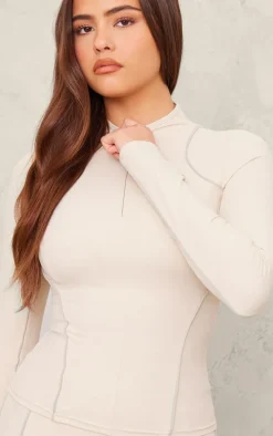 PLT SPORT Oatmeal Sculpt Contrast Seam Gym Jacket