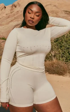 PLT SPORT Plus Bone Seamless Laser Cut Long Gym Top