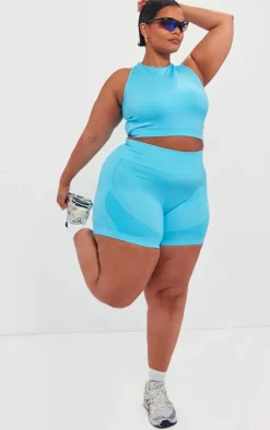 PLT SPORT Plus Bright Blue Seamless Bust Panel Detail Sports Bra