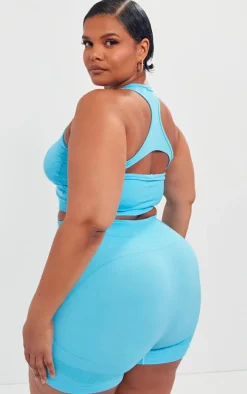 PLT SPORT Plus Bright Blue Seamless Bust Panel Detail Sports Bra