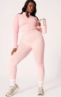 PLT SPORT Plus Candy Pink Acid Wash Seamless Ribbed Leggings