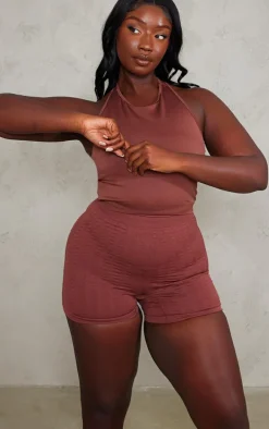 PLT SPORT Plus Espresso Textured Booty Shorts