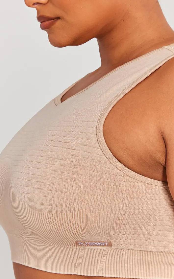 PLT SPORT Plus Mocha Acid Wash Seamless Ribbed Sports Bra