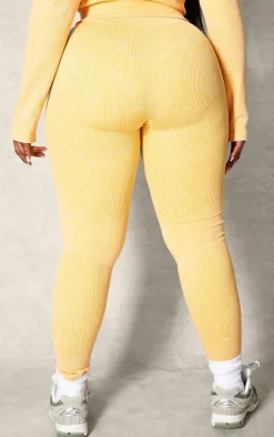 PLT SPORT Plus Mustard Acid Wash Seamless Rib High Waist Gym Leggings