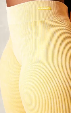 PLT SPORT Plus Mustard Acid Wash Seamless Rib High Waist Gym Leggings