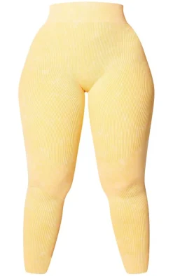 PLT SPORT Plus Mustard Acid Wash Seamless Rib High Waist Gym Leggings