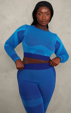 PLT SPORT Plus Navy Tonal Seamless Cut Out Back Long Sleeve Top