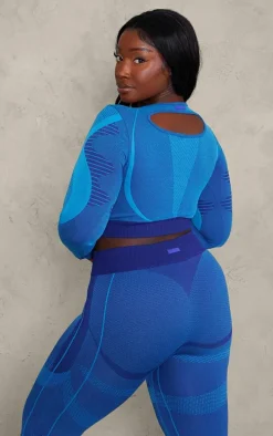 PLT SPORT Plus Navy Tonal Seamless Cut Out Back Long Sleeve Top