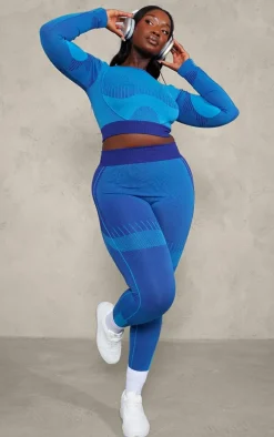 PLT SPORT Plus Navy Tonal Seamless Cut Out Back Long Sleeve Top