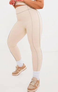 PLT SPORT Plus Oatmeal Sculpt Contrast Seam Gym Leggings