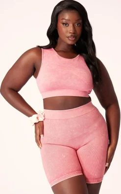 PLT SPORT Plus Raspberry Acid Wash Seamless Ribbed Sports Bra