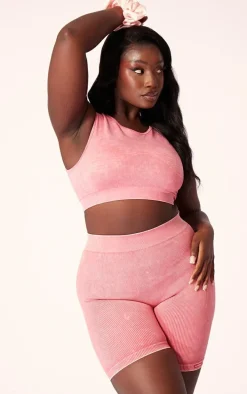 PLT SPORT Plus Raspberry Acid Wash Seamless Ribbed Sports Bra