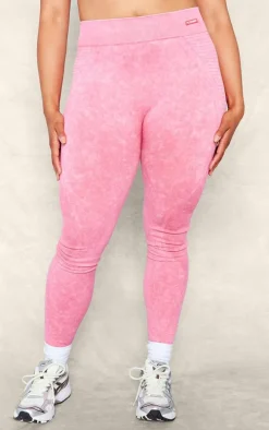PLT SPORT Plus Raspberry Acid Wash Seamless Ribbed Leggings