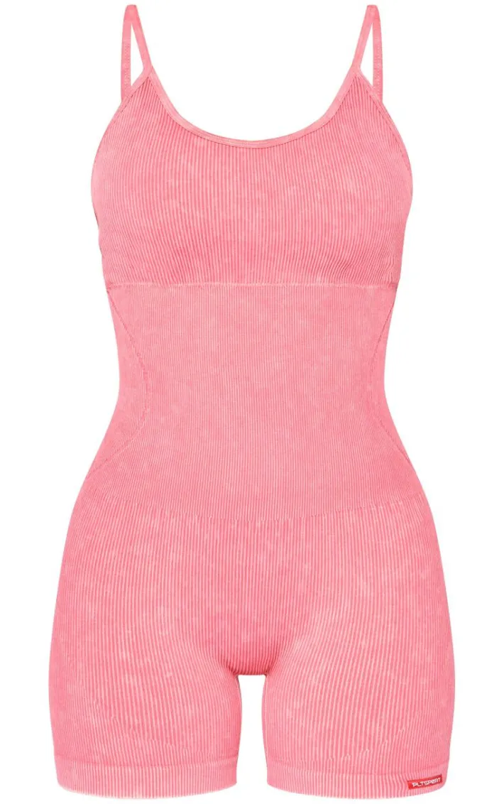 PLT SPORT Raspberry Acid Wash Seamless Gym Unitard