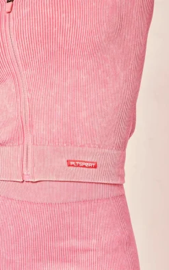PLT SPORT Raspberry Acid Wash Seamless Zip Up Cropped Sports Jacket