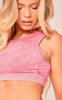 PLT SPORT Raspberry Acid Wash Seamless Ribbed Sports Bra
