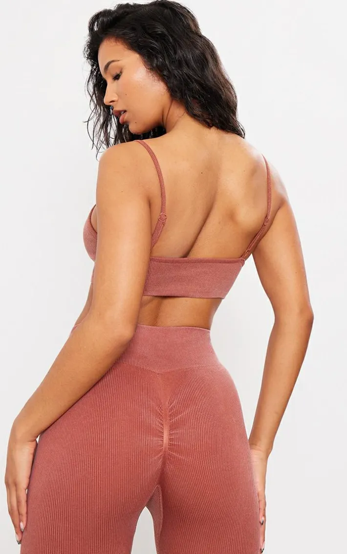 PLT SPORT Rust Acid Wash Seamless Rib Sports Bra
