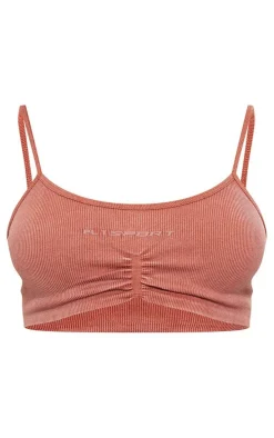 PLT SPORT Rust Acid Wash Seamless Rib Sports Bra