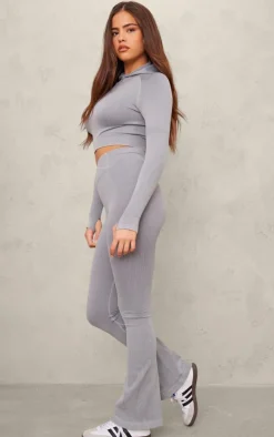 PLT SPORT Steel Blue Seamless Crop Gym Hoodie