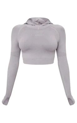 PLT SPORT Steel Blue Seamless Crop Gym Hoodie