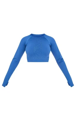PLT SPORT Steel Blue Seamless Contour Dot Cropped Long Sleeve Top