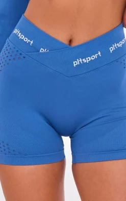 PLT SPORT Steel Blue Seamless Contour Dot Dipped Waist Booty Shorts