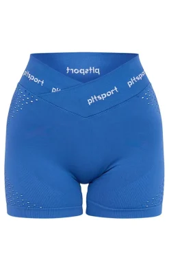 PLT SPORT Steel Blue Seamless Contour Dot Dipped Waist Booty Shorts