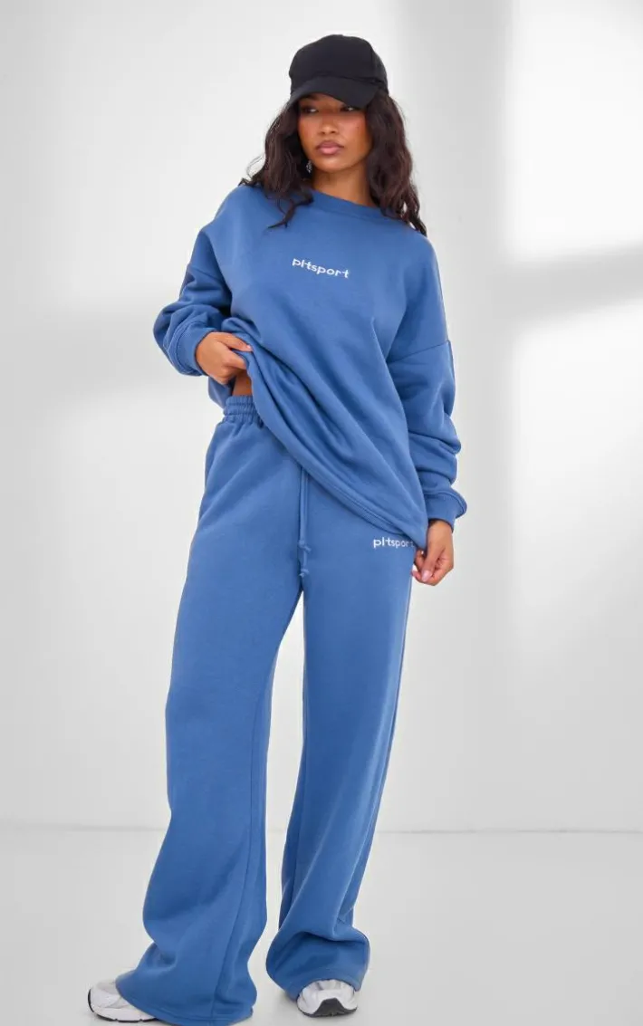 PLT SPORT Steel Embroidered Drawstring Waist Wide Leg Sweatpants