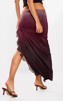 Plum Flower Ruffle Detail Mesh Skirt