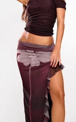 Plum Flower Ruffle Detail Mesh Skirt