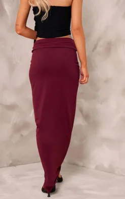 Plum Matte Sculpt Fold Over Waist Maxi Skirt