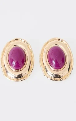 Plum Molten Oversized Pearl Detail Stud Earrings